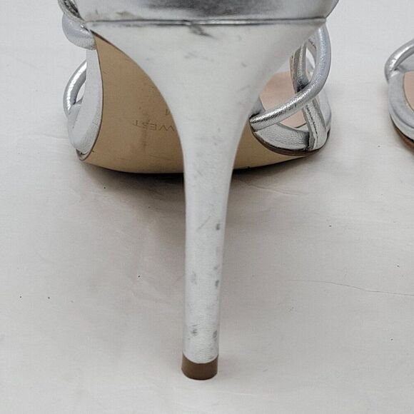 Nine West Metallic Silver Leather Formal Strappy Stiletto Heels 8 Glam NWMERICIA - Picture 10 of 14